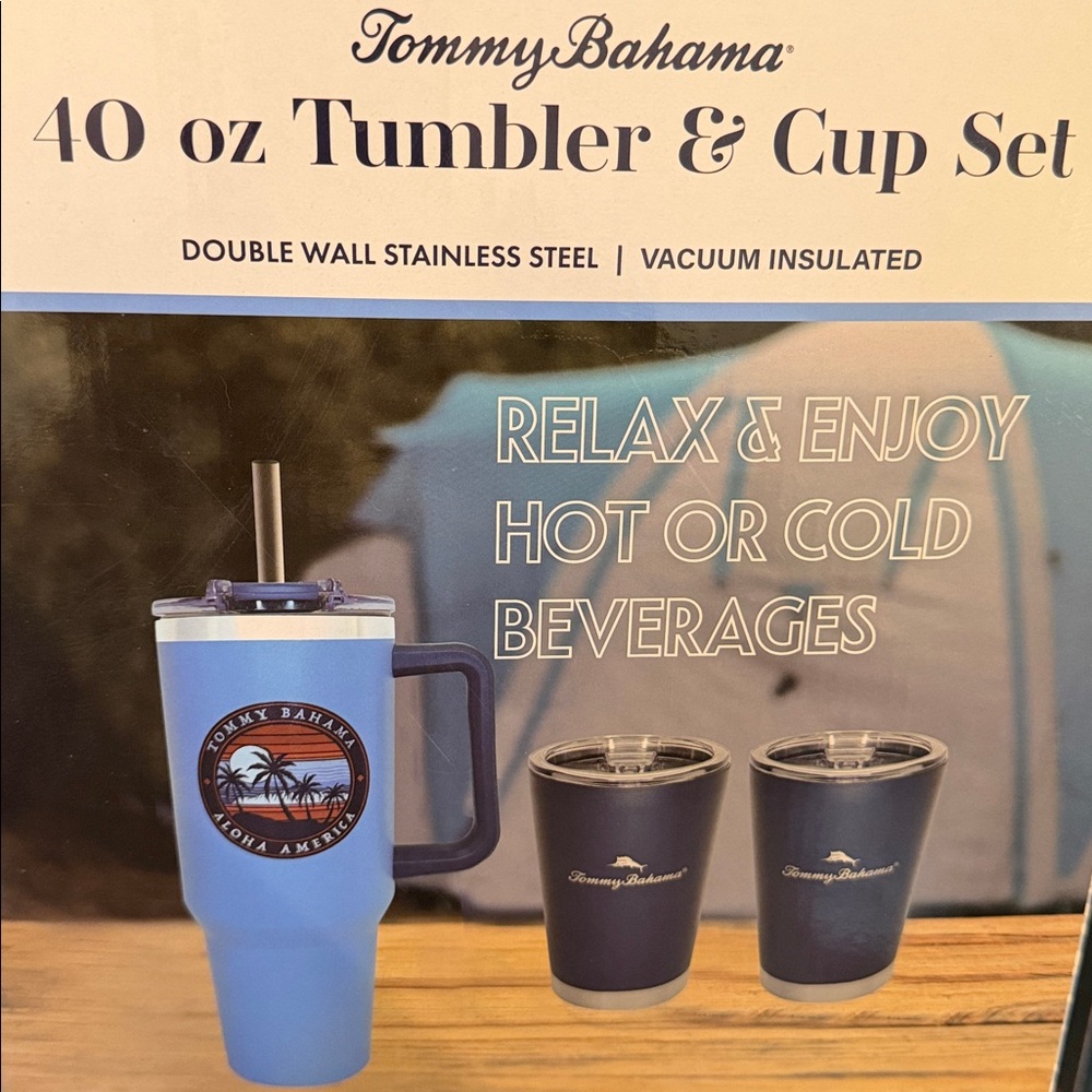 Tommy Bahama Navy Tumbler and Cup Set